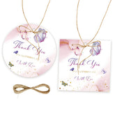 50pcs Butterfly Thank You Tags, Butterfly Gift Tag with String for Wedding Party, Floral Round Thank You Paper Tags for Butterfly Birthday/Bridal Shower Party Favors